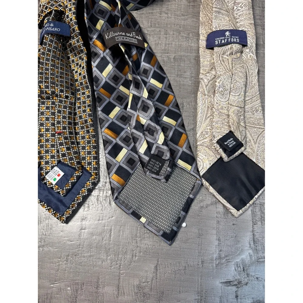 Lot of 3 Men's 100% Silk Ties Uomo di Colosso Pisano Kilburne‎ Finch Stafford